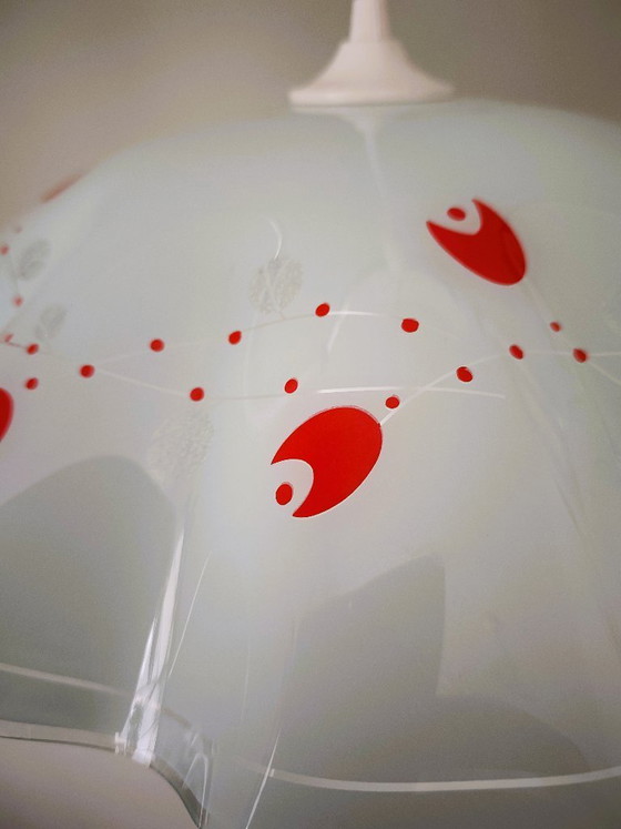 White Opaline Pendant Light with Red and Silver Floral Decoration – Pendant lamps, Glass (photo 4 of 10)