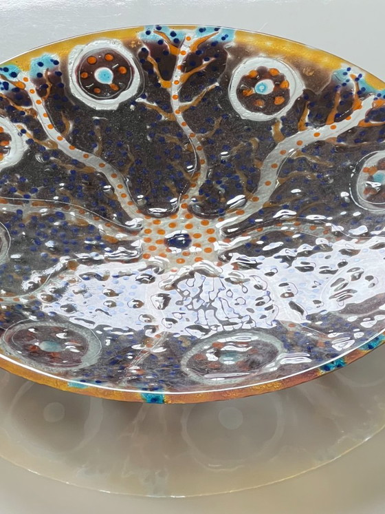 Image 1 of Gran cuenco escultórico de vidrio fundido hecho a mano – pieza única de arte contemporáneo – Ø 53,5 cm