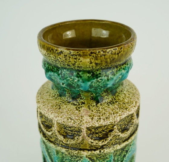 Image 1 of vintage WGP bay keramik VASE relief pattern shades of green and beige model 92 20