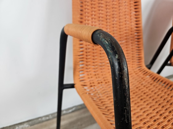 Image 1 of 1960S Bar Chairs In Iron And Orange Woven Plastic