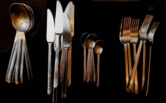 Image 1 of Ensemble de couverts vintage en acier inoxydable Ikea Data : couverts modernistes, 24 pièces