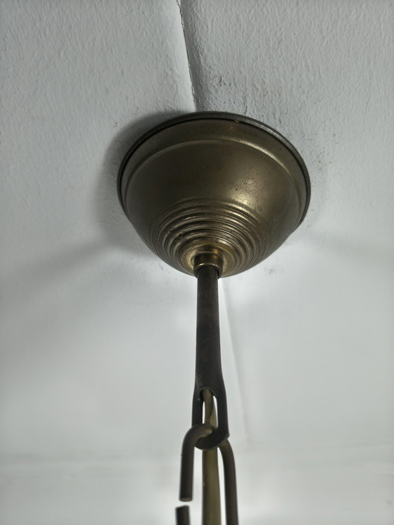 Image 1 of Antique pendant lamp with white opal glass – hand-blown shade, ca. 1920–1940