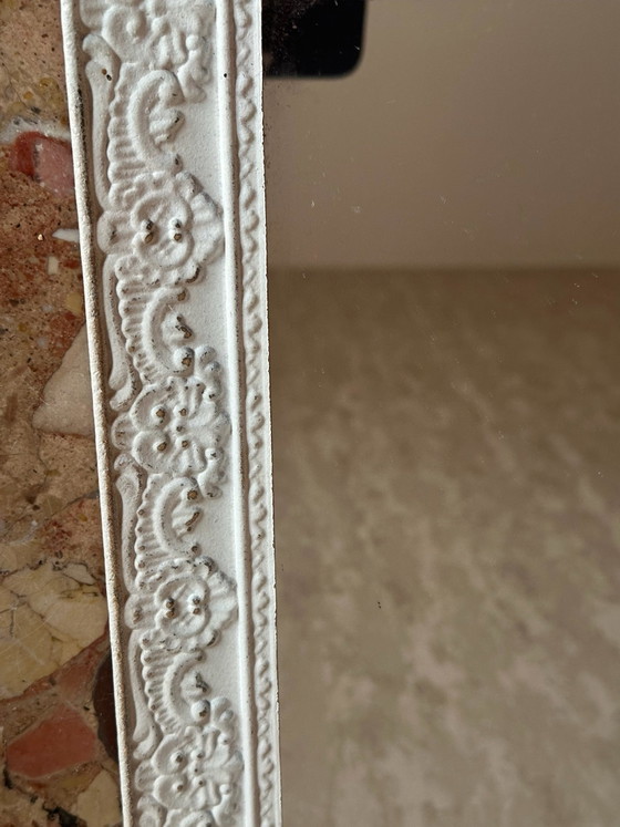 Specchio in legno sagomato bianco con decoro floreale, 37,5 × 26,5 cm, Vetro, Vintage (foto 11 di 13)
