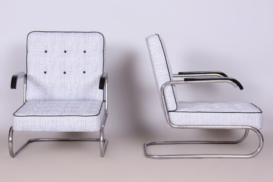 Set of Two Original Bauhaus Armchairs, by Mücke-Melder, Beech, Czech, 1930s – Textile, Wood (photo 11 of 17)