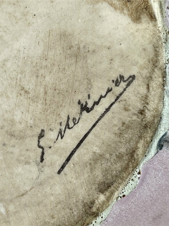 Image 1 of Stoneware vase signed Méténier, double handle, pink and black flamed glaze – 22 cm