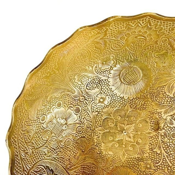 Image 1 of Vintage Oosterse gegraveerde Peacock messing schaal boho patronen bloemen 1930's