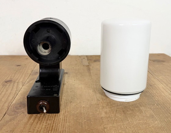 Image 1 of Industrial Brown Bakelite Wall Light with Milk Glass, 1960s