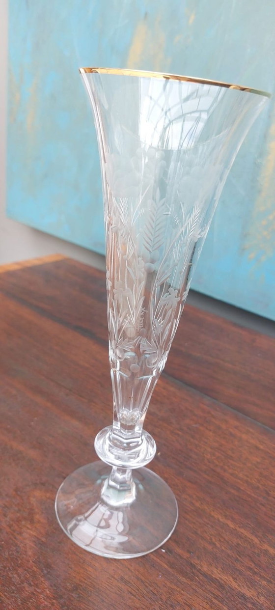 6x Fabergé Kristall Sektflöten – Gläser & Karaffe, Crystal (photo 4 of 5)