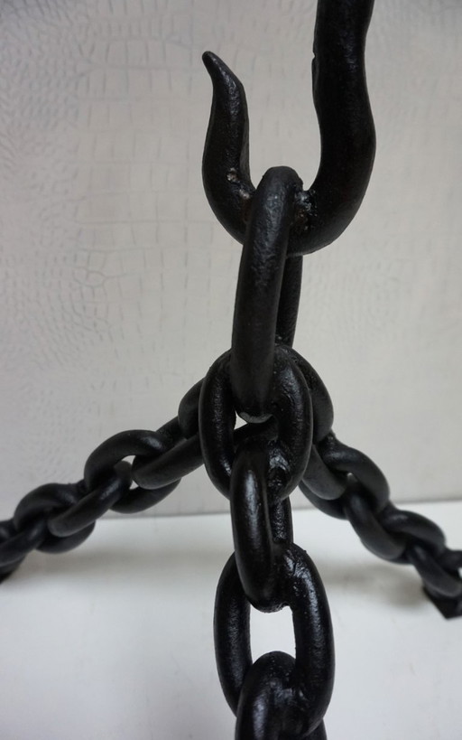 Vintage brutalist nautical standing metal chain lamp in the style of Franz West, 1970s