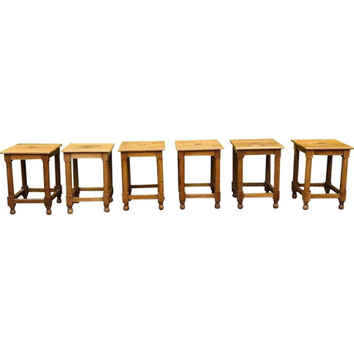 Satz von 6 Hockern aus Eiche im Vintage-Stil