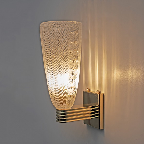 Image 1 of Attributed to Barovier & Toso Brass and "Reticello" Murano Glass Sconces