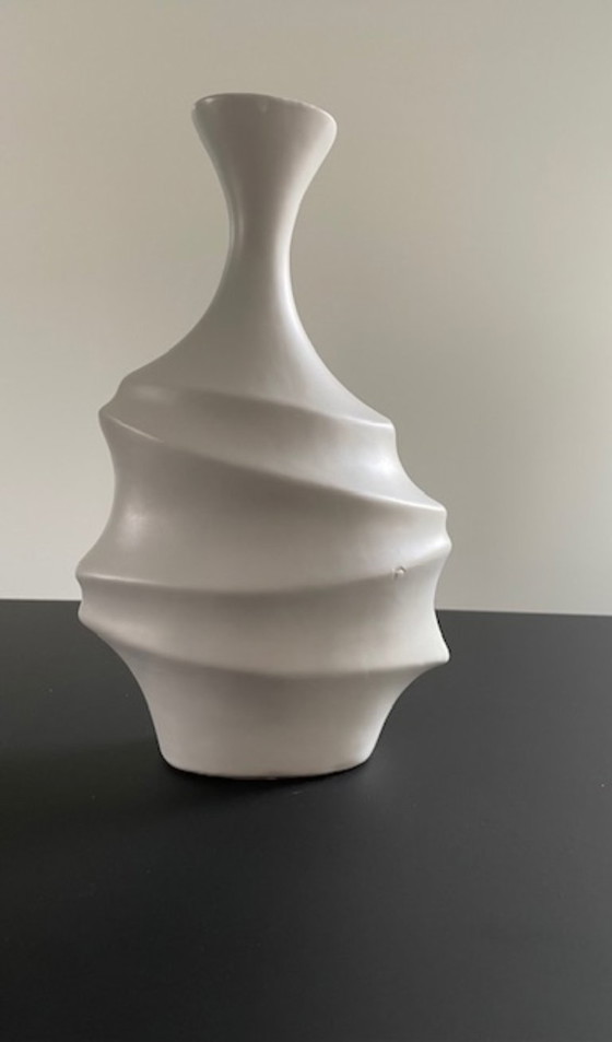 Image 1 of Designer ceramic vase matte white sculptural 25 cm