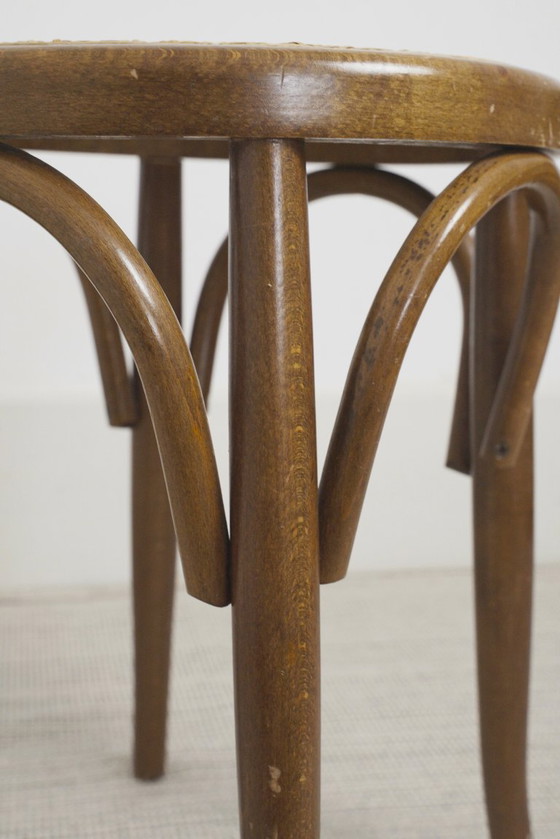 Sgabello vintage in stile Thonet in canna curvata, supporto per piante con seduta rotonda in rattan, (photo 9 of 16)