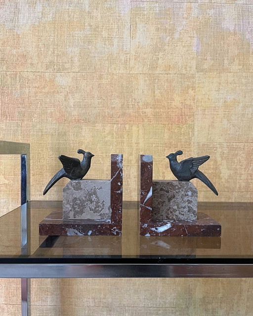 Serres livre vintage en marbre et laiton - Art Déco