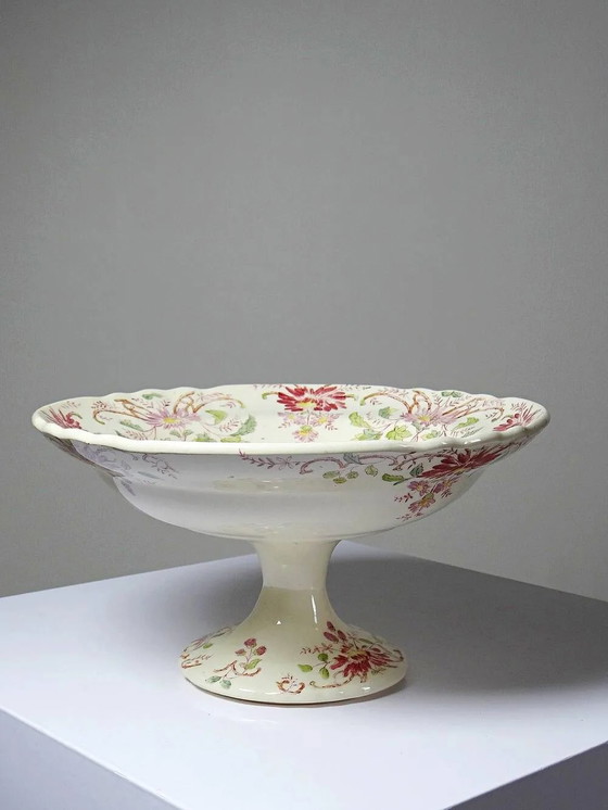 Zeldzame antieke grote compotier Longchamp Terre de Fer model Daisies polychroom – Schalen, Porselein (photo 14 of 14)