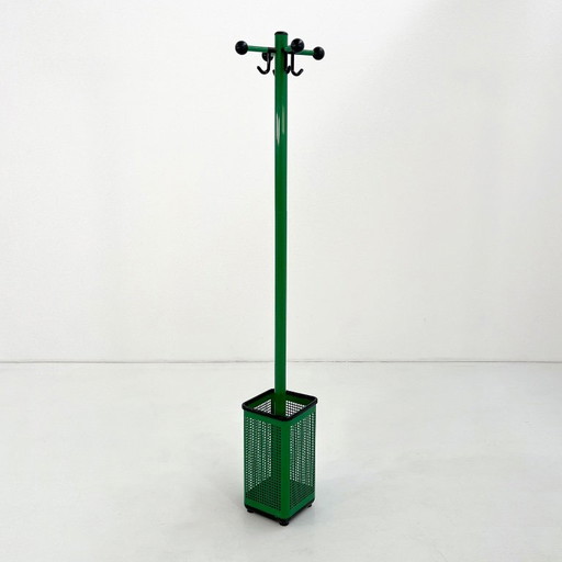 Portemanteau et porte-parapluies perforé vert de Neolt, années 1980