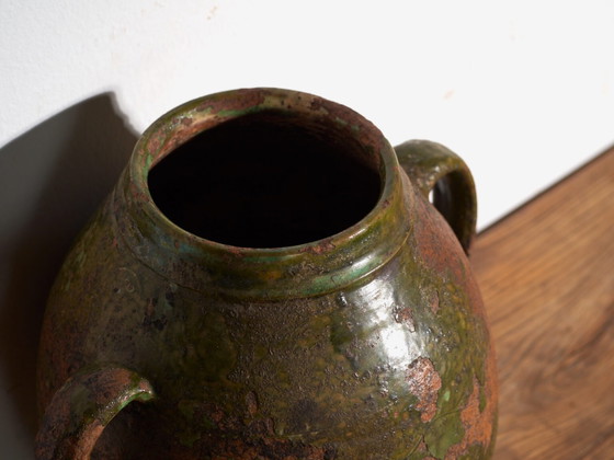 Antieke geglazuurde aardewerken pot met twee handvatten – Centraal-Europa, circa 1920 – Decoratieve objecten (photo 20 of 40)