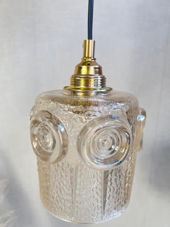 Image 1 of 1970 Lampe pendante en verre ambré, montage en or