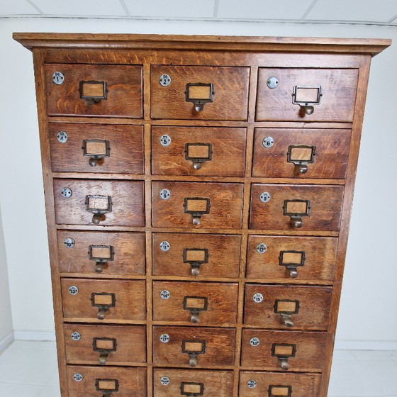 Image 1 of Dutch Industrial Oak Filling Apothecary or Archive Cabinet, Early 20th Century