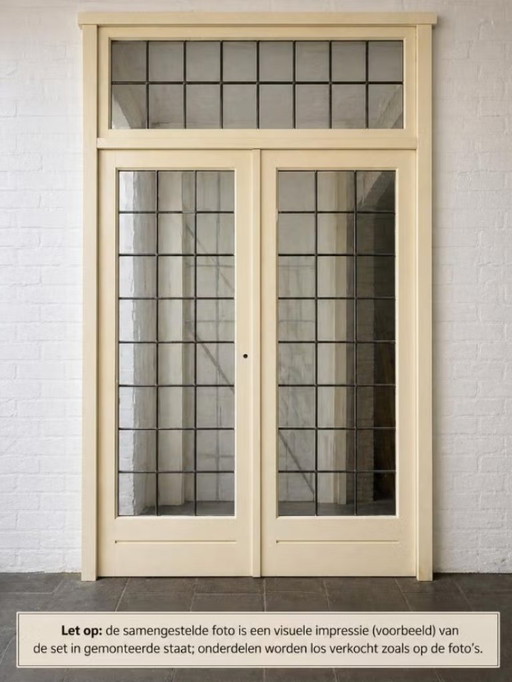 Puertas interiores dobles de madera con travesaño (pieza separada)