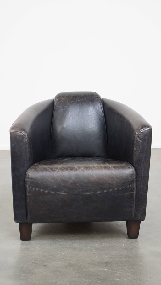 Zwarte Rundleren Aviator Fauteuil