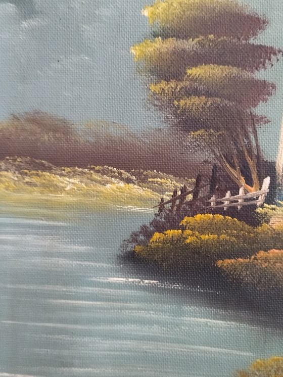 Image 1 of Vintage schilderij – Landelijk landschap – Cottagecore-stijl