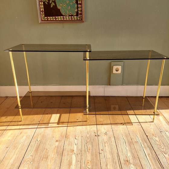 Image 1 of Vintage rookglas bijzettafel Hollywood Regency 