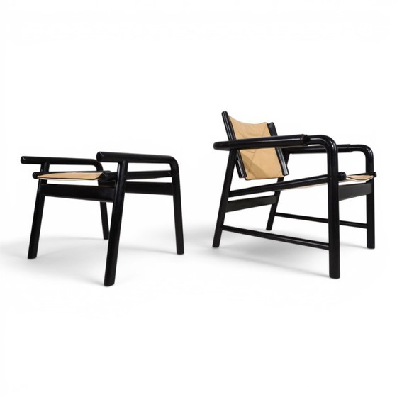 Image 1 of WK Möbel leren fauteuil met voetenbank – toegeschreven aan Hans Eichenberger, 1970