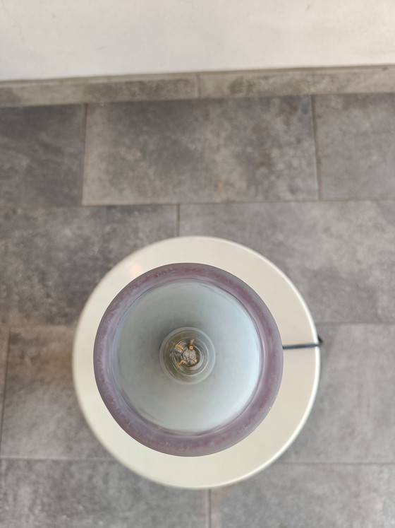 Image 1 of French style wrought iron lamp with signed frosted glass shade