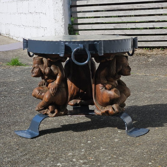 Image 1 of French Vintage Jean Maurice Rothschild - Marble Table - Forged Iron Table - Neoclassical Style- 50s