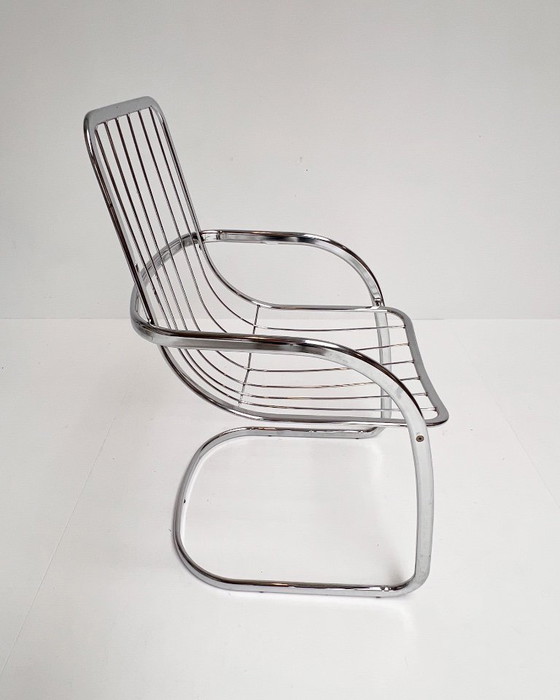 Image 1 of Juego de 4 sillas de alambre cromado diseñadas por Gastone Rinaldi para Rima, década de 1960.