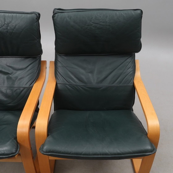 Image 1 of Noboru Nakamura for IKEA — Pair of “Points” Armchairs — Birch & Leather Upholstery — Contemporary — H 94 cm (37.0 inches).  ￼