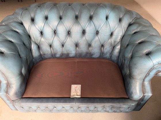 Chesterfield Winchester Furniture 2-seater sofa, 2 seaters, Leather, Blue (photo 7 of 15)