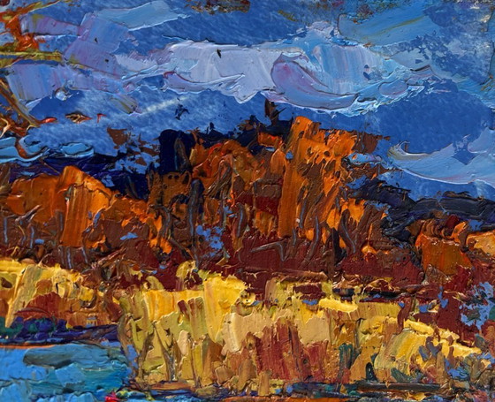 Image 1 of Original Oil Painting Autumn River Landscape Autumn river waters
