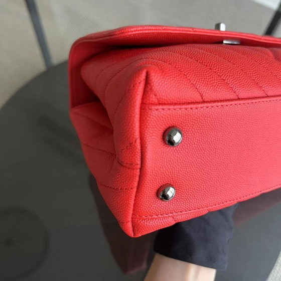 Image 1 of Chanel Caviar Small Coco Handle Chevron Calfskin Light Red Silver Hardware Series 28