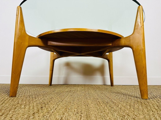 Image 1 of Vintage ronde salontafel van beukenhout en glas, 1960