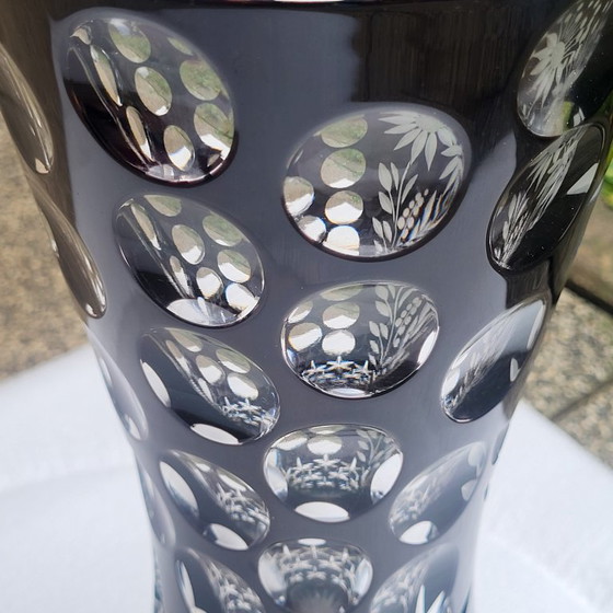 Image 1 of Large black crystal vase, signed Bruno Lehrer, Lorraine, France