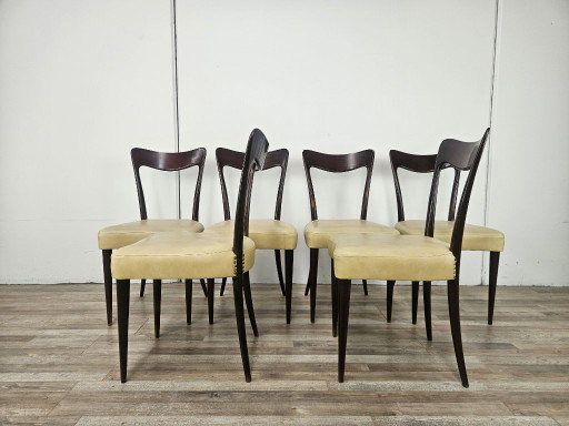 Zes Art Deco-stoelen toegeschreven aan Carlo Rava, jaren 1950 – eetkamerstoelen, Textile, Wood (photo 2 of 13)