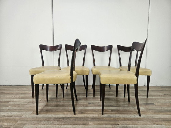 Zes Art Deco-stoelen toegeschreven aan Carlo Rava, jaren 1950 – Eetkamerstoelen, Textile, Wood (photo 2 of 13)