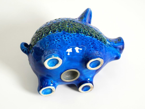 Image 1 of Beautiful 1960s large Rimini Blu ceramic pig money box by Aldo Londi for Bitossi Italy