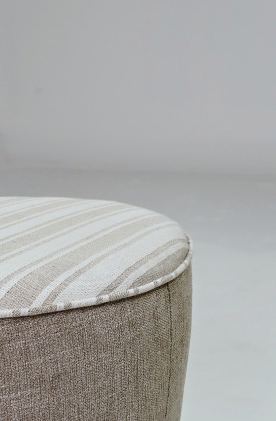 Image 1 of Vintage pouf stool natural Lin fabric beige white stripes 