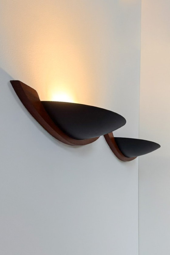 Double wooden and black metal Wall light, Brown, Design (photo 2 of 5)