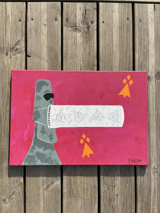 Image 1 of Acryl op spieraam. Formaat 55x38cm. MOAI.