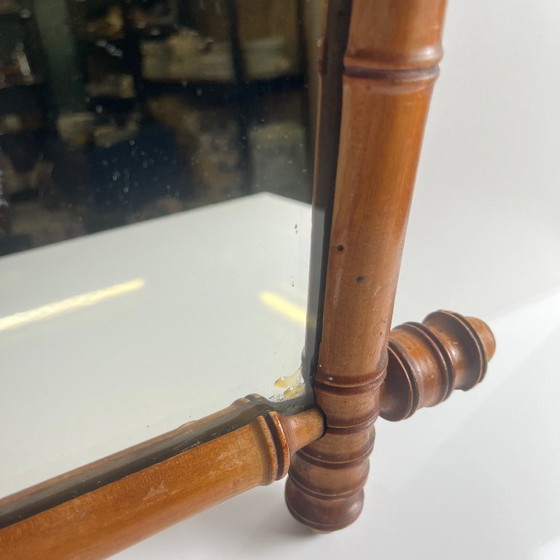 Image 1 of Espejo de madera torneada estilo bambú, circa 1900-1930