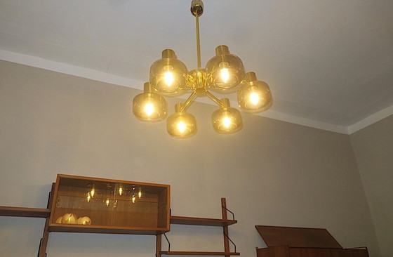 Image 1 of Large Brass and Glass Chandelier by Hans-Agne Jakobsson, Sweden 1960s