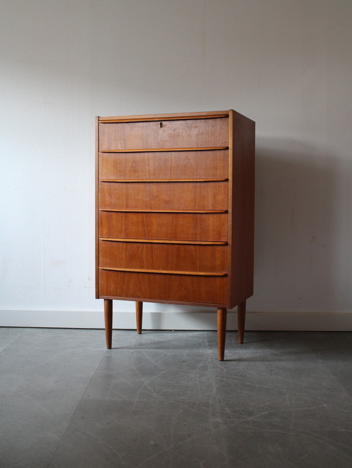 Vintage Deense ladekast in teak, smal!