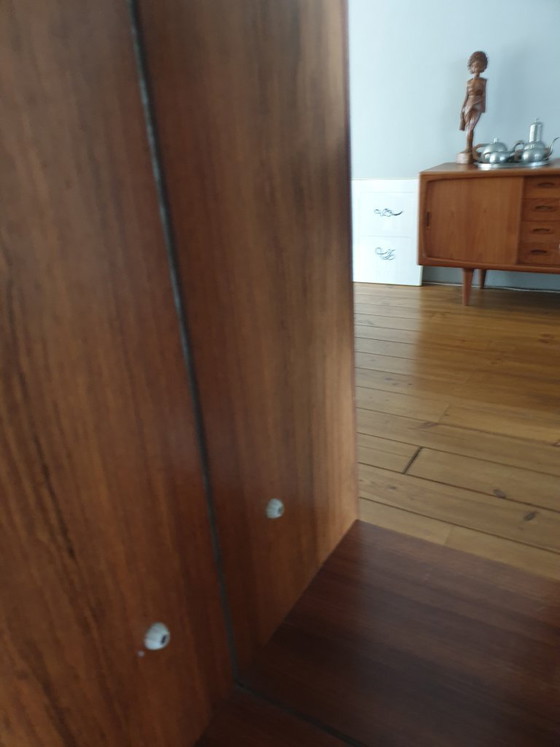 Image 1 of Teak wood cabinet with sliding door, drawers, mirror and light