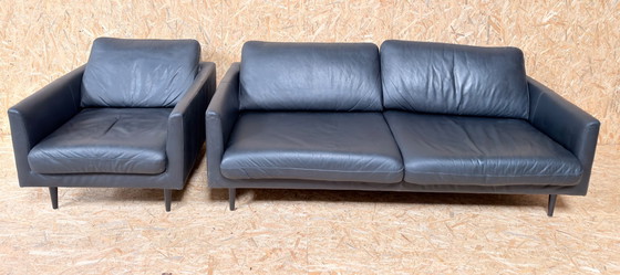 Image 1 of Canapé 2,5 places Lederland avec fauteuil en cuir noir
