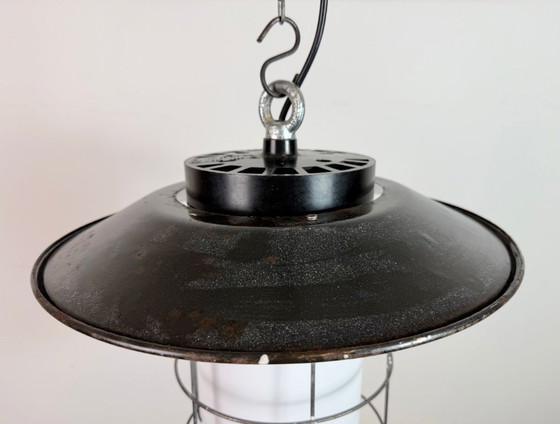 Image 1 of Industrial Grey Enamel Cage Pendant Lamp, 1960s