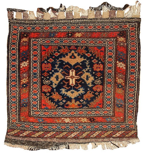 Bolso persa Malayer antiguo, hecho a mano, de colección, con frontal de 61 cm x 70 cm (2' x 2,3'), década de 1900 - 1B334